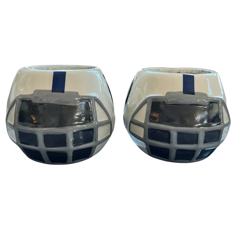 Set Of 2 Indianapolis Colts NFL Ceramic Helmet Planter Candy Bowl White Football